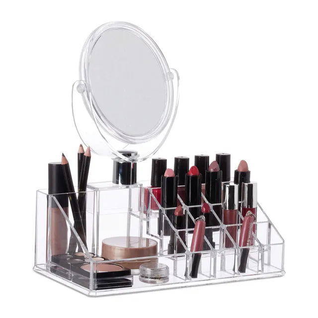 relaxdays-make-up-organizer-16-f-cher-mit-spiegel-transparent image 1