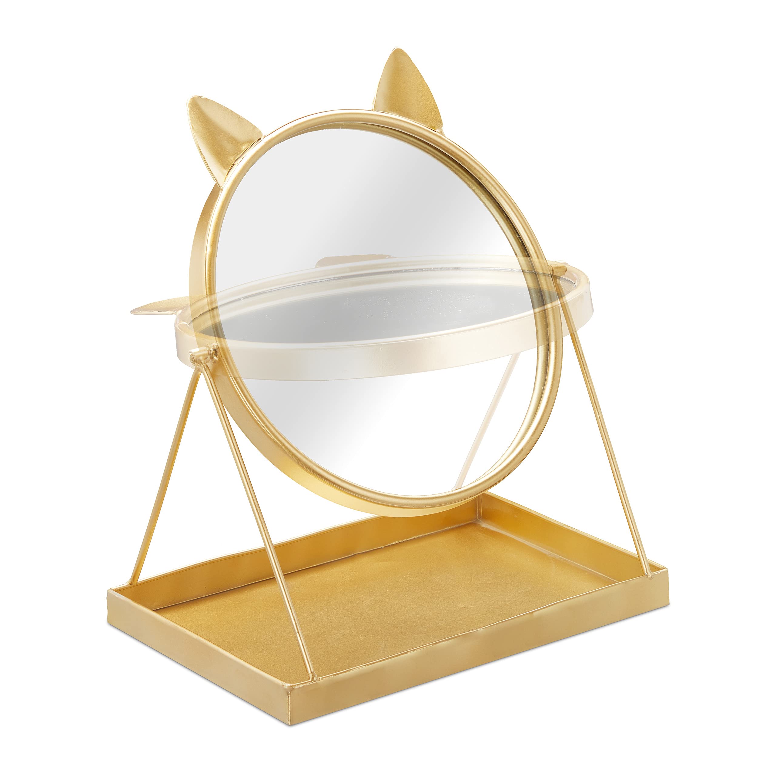 relaxdays-kosmetikspiegel-mit-ablage-24-cm-360-drehbar-metall-katzenohren-gold image 6