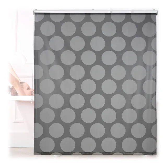 relaxdays-duschrollo-140-x-240-cm-seilzug-wasserabweisend-grau-punkte image 1