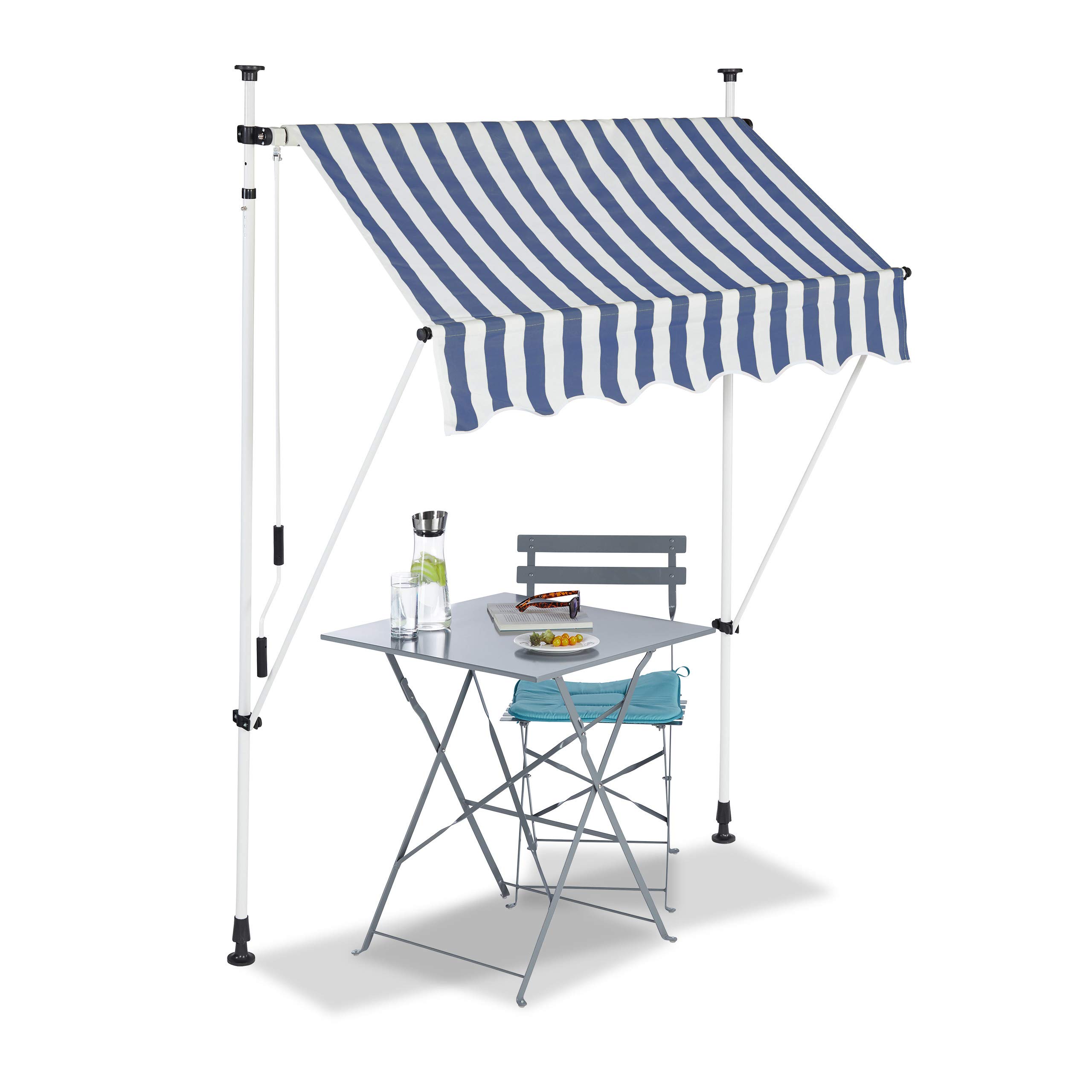relaxdays-klemmmarkise-150-cm-breit-balkon-sonnenschutz-blau-gestreift-ohne-bohr image 1