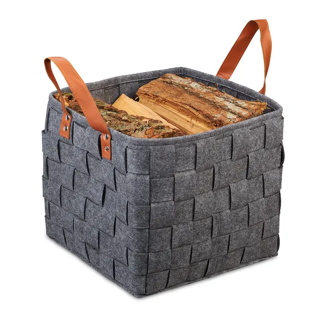 relaxdays-filzkorb-geflochten-aufbewahrungskorb-dunkelgrau-29-x-31-x-31-cm image 1