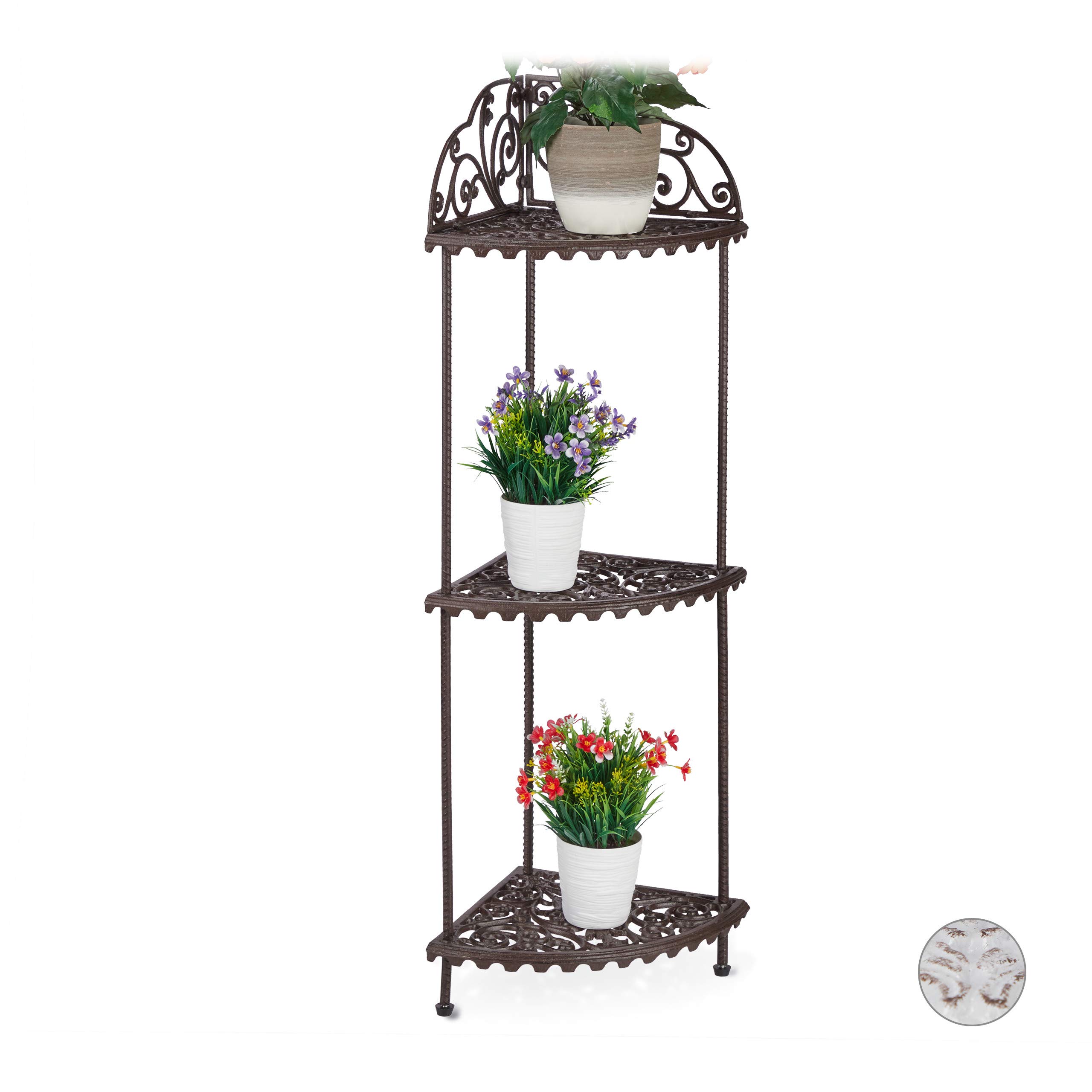 relaxdays-eck-pflanzenregal-braun-gusseisen-3-stufen-106-x-42-x-31-cm image 1