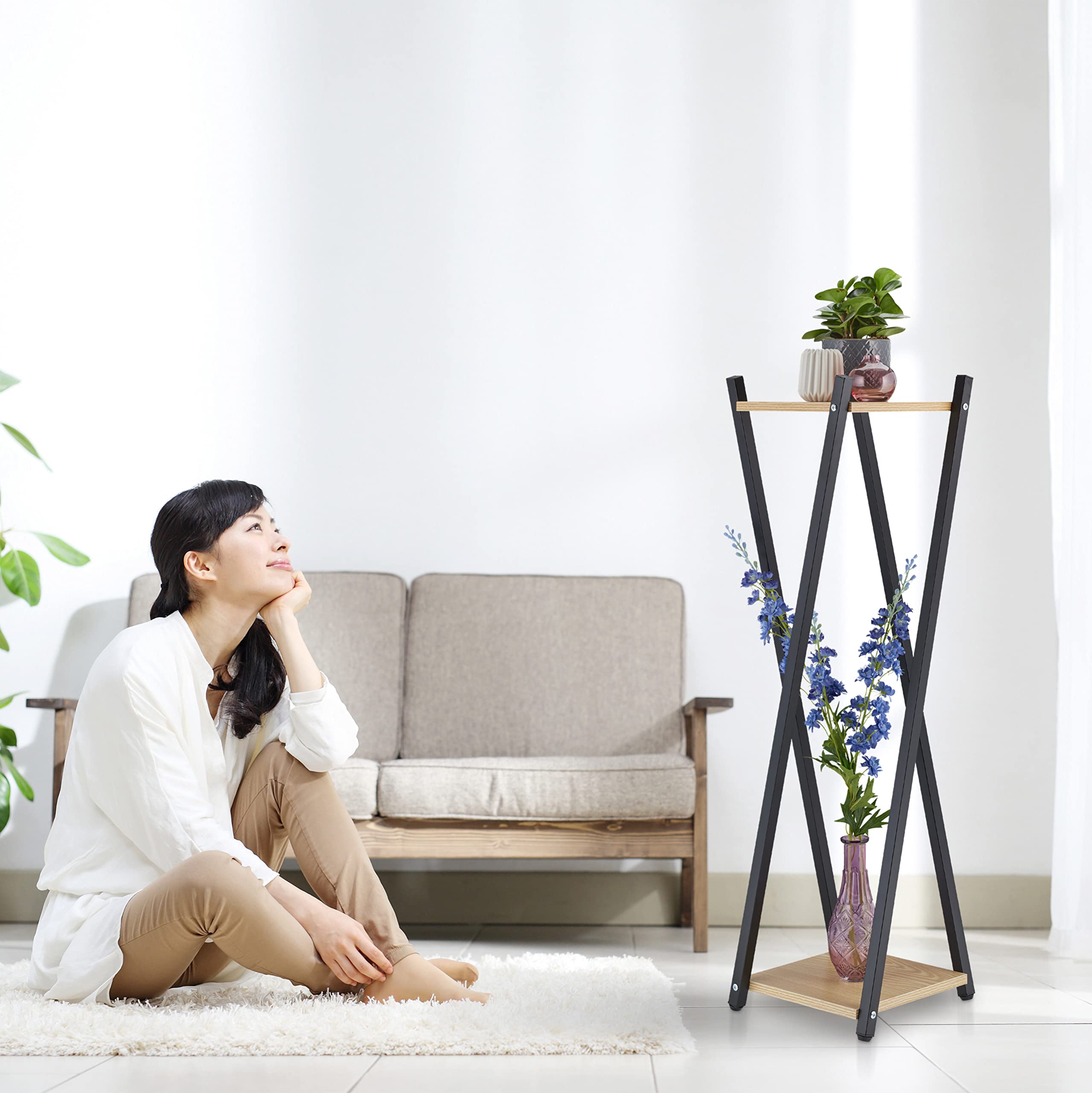 relaxdays-blumenst-nder-2-etagen-99x29x29-cm-schwarz-wei-holzoptik image 3