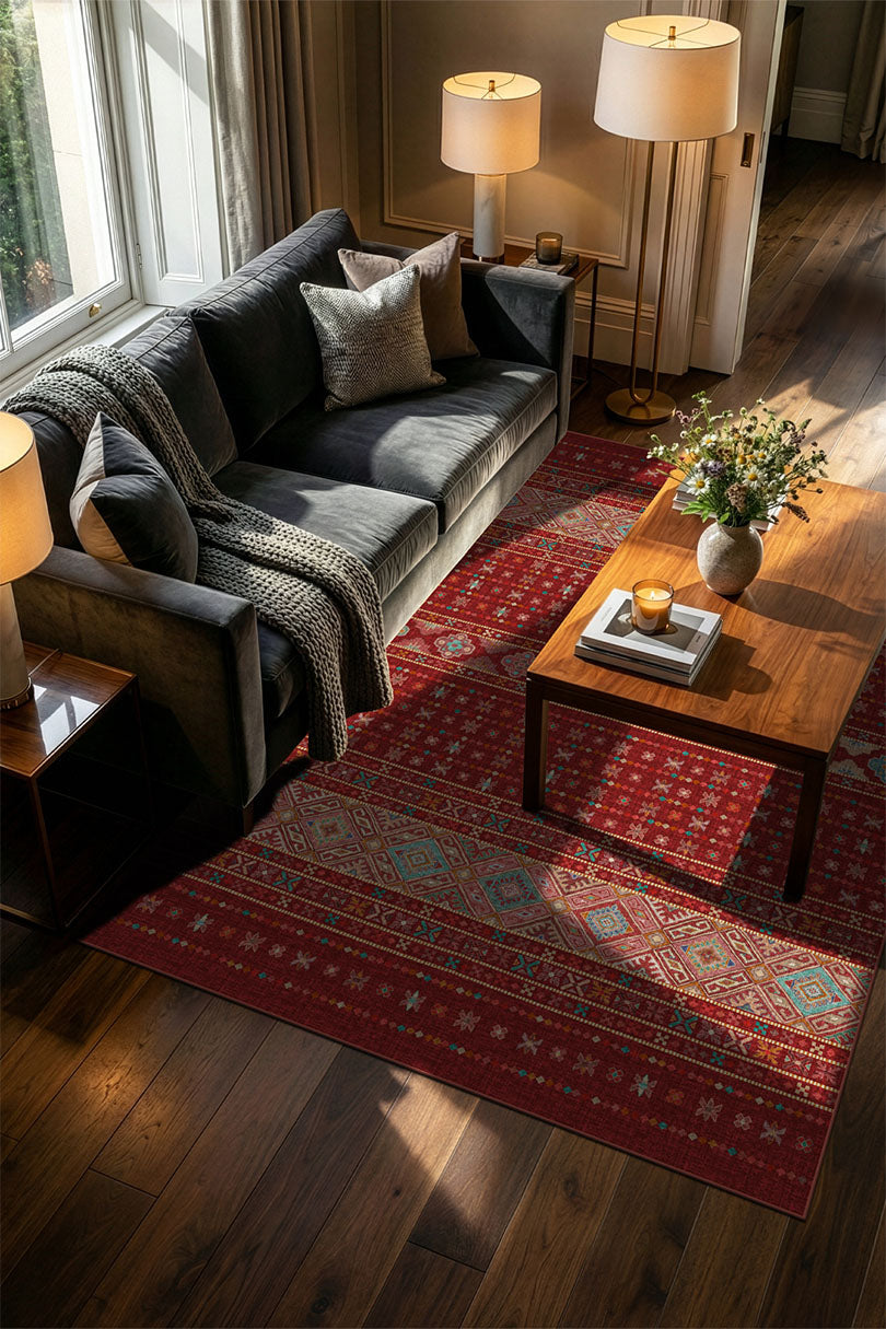 teppana-noura-rubin-teppich-rot-waschbar-boho image 4