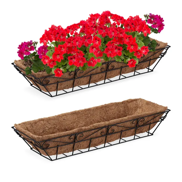 relaxdays-blumenkasten-2er-set-75-cm-schwarz-mit-kokoseinlage image 1