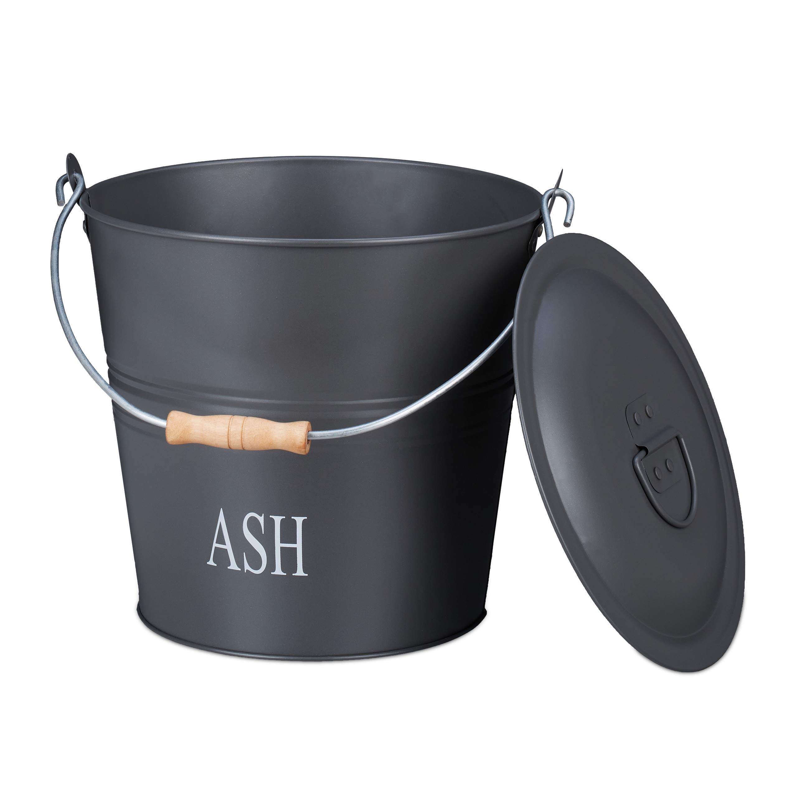 relaxdays-ascheeimer-mit-deckel-12-liter-grau image 1