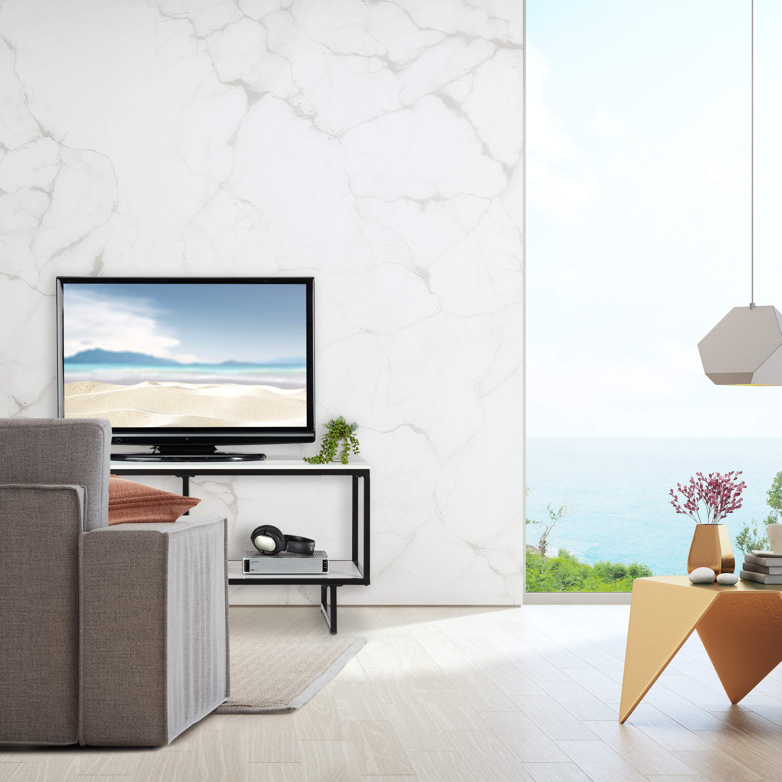 relaxdays-tv-lowboard-110-5cm-mit-2-ablagen-wei-schwarz image 5