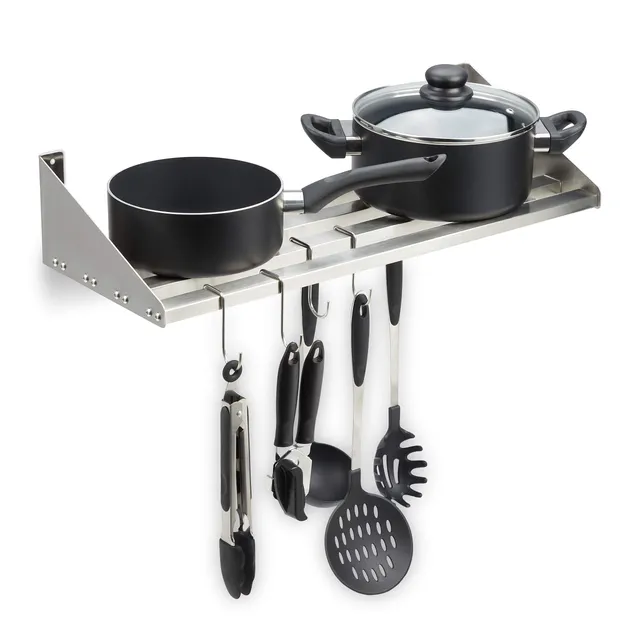 relaxdays-wandregal-edelstahl-6-haken-24-cm-tief-silber image 1