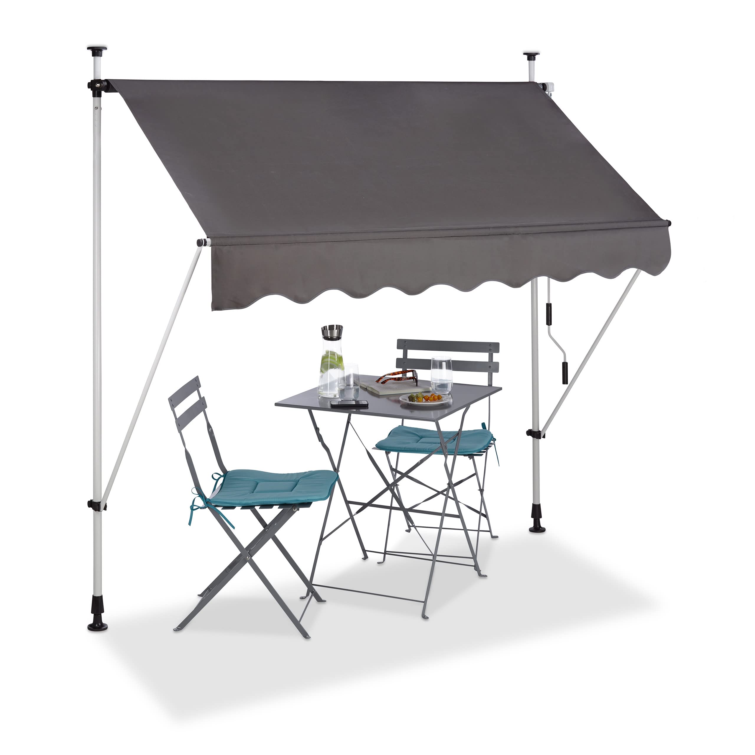 relaxdays-klemmmarkise-balkon-200-cm-grau-mit-handkurbel-ohne-bohren image 1