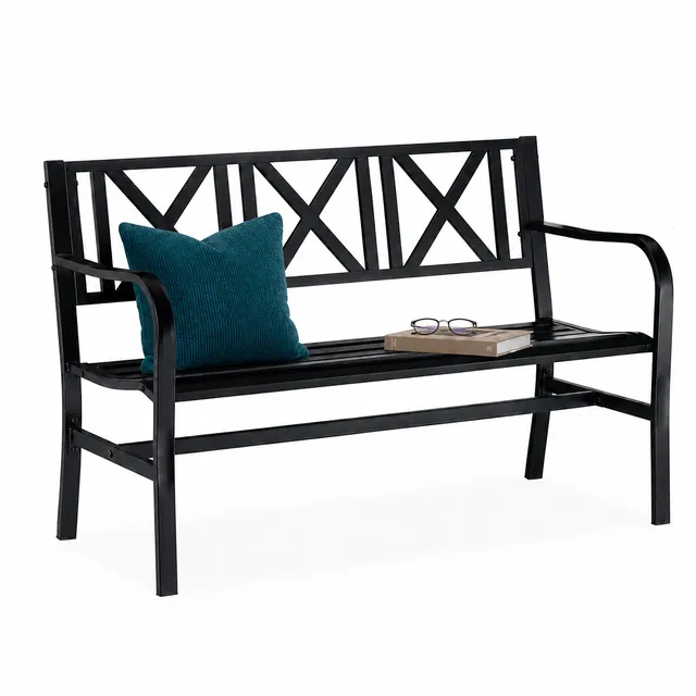 relaxdays-gartenbank-metall-2-sitzer-81-x-127-x-56-cm-schwarz image 1