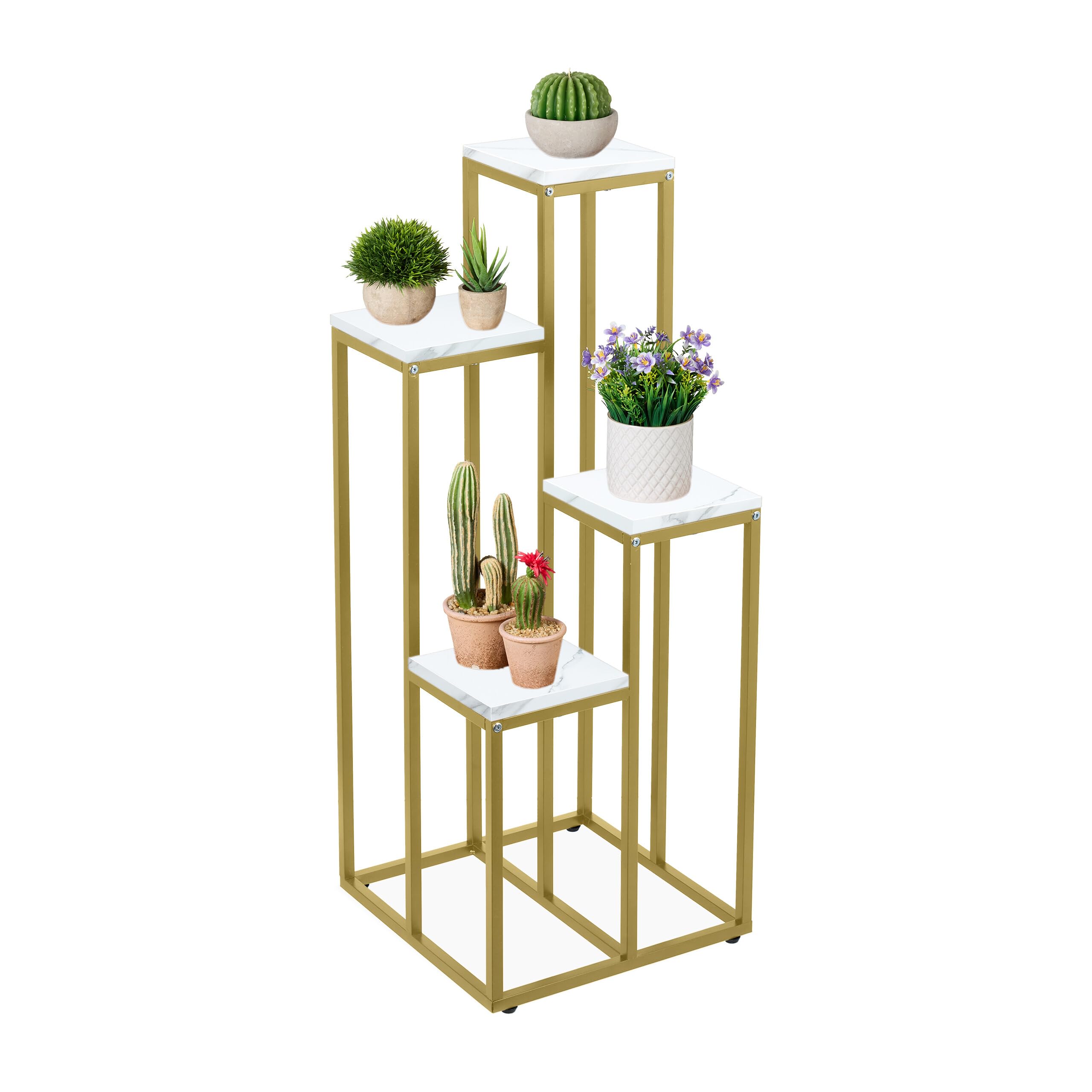 relaxdays-blumentreppe-4-ablagen-100x40x40cm-gold-wei image 1