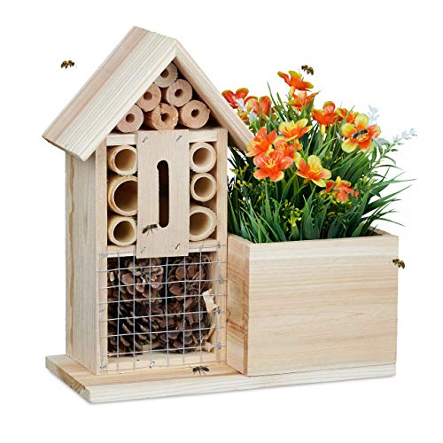 relaxdays-blumentopf-bienenhotel-2-in-1-holz-natur-26x24x12-cm image 8