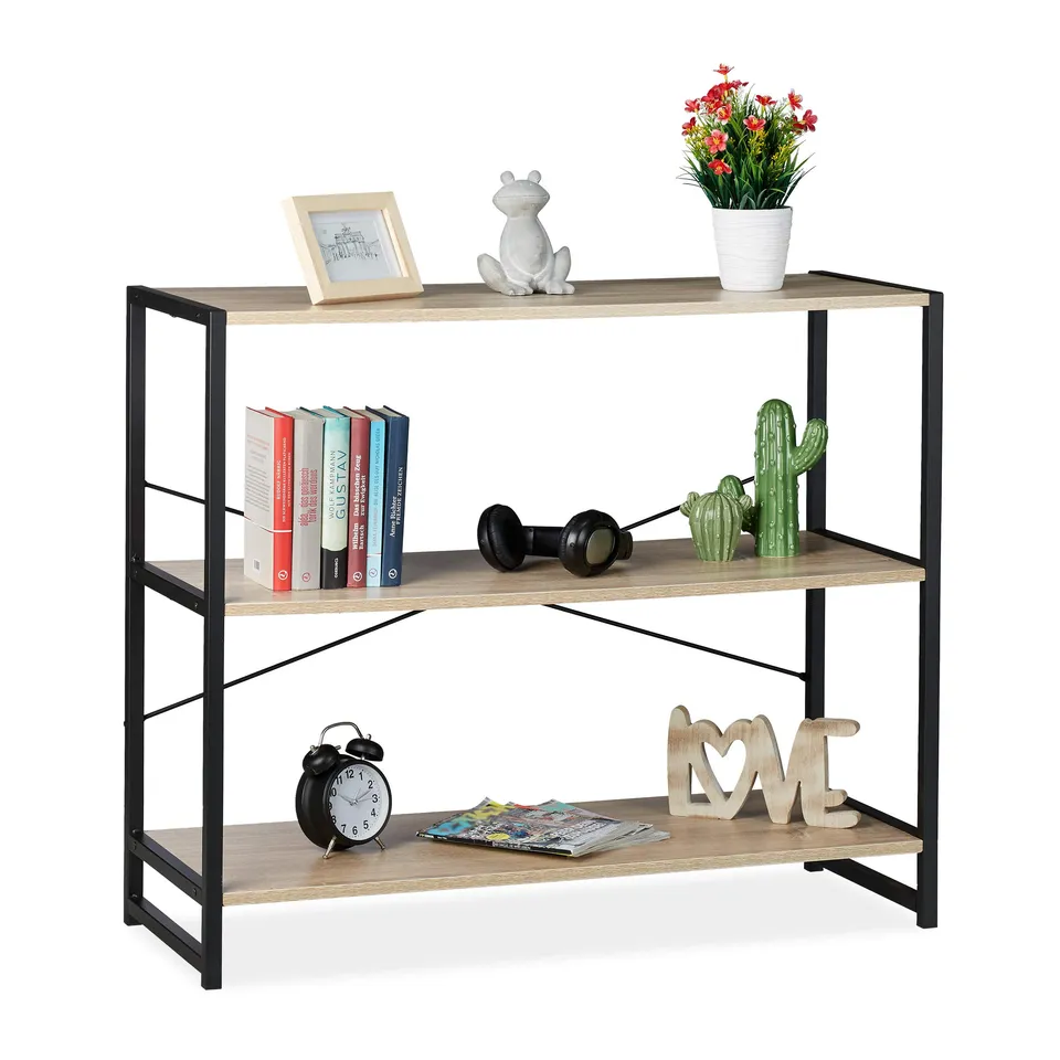 relaxdays-standregal-industrie-design-mit-3-f-chern-braun-schwarz image 1