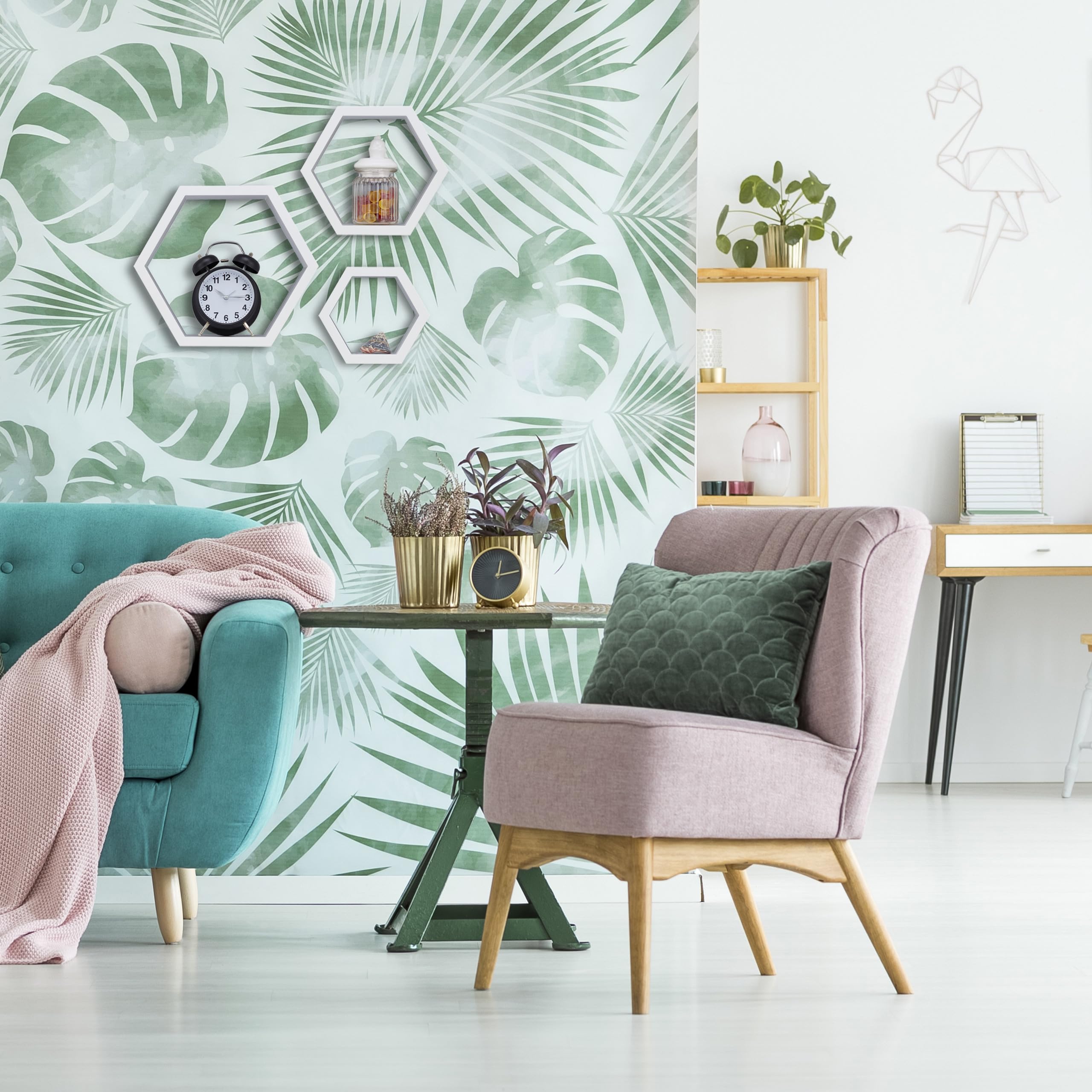 relaxdays-wandregale-sechseckig-3er-set-mdf-wei-freischwebend image 2