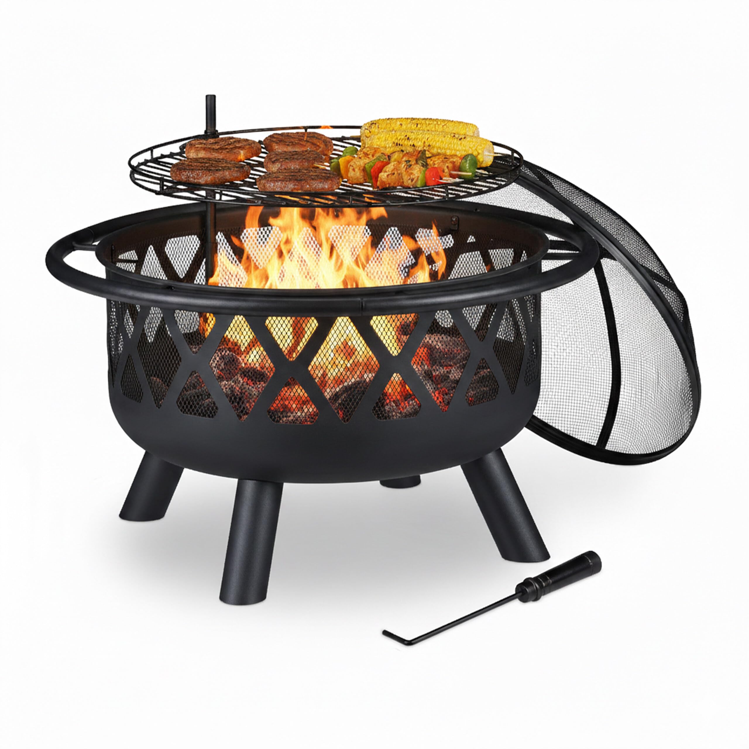 relaxdays-feuerschale-mit-grillrost-75-cm-stahl-schwarz image 1