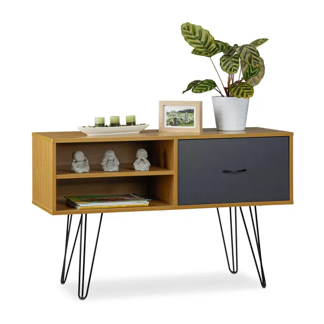 relaxdays-sideboard-retro-62-x-100-x-38-cm-mit-schublade-mehrfarbig image 1