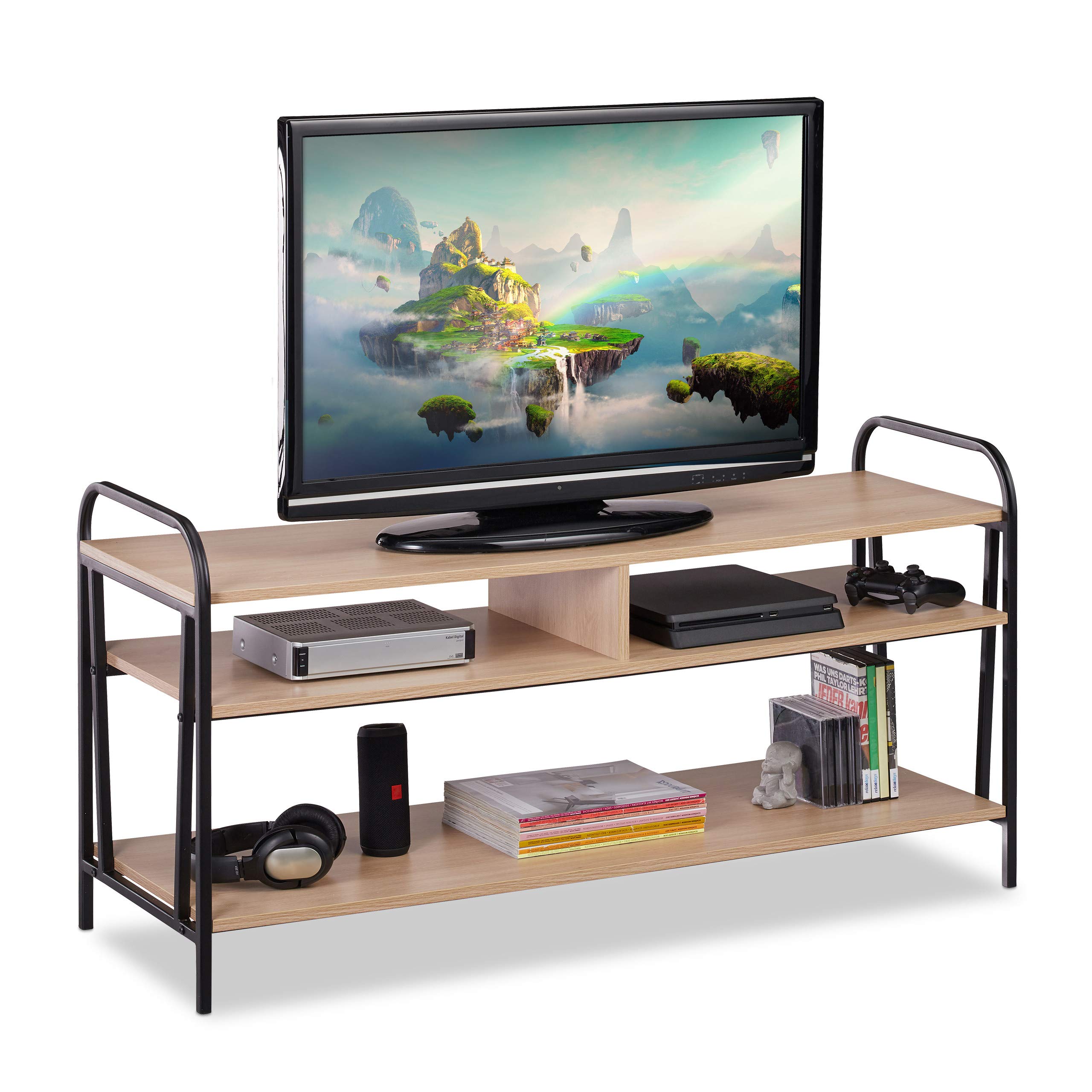 relaxdays-tv-schrank-industrie-lowboard-120x60x40-cm-braun-schwarz image 1