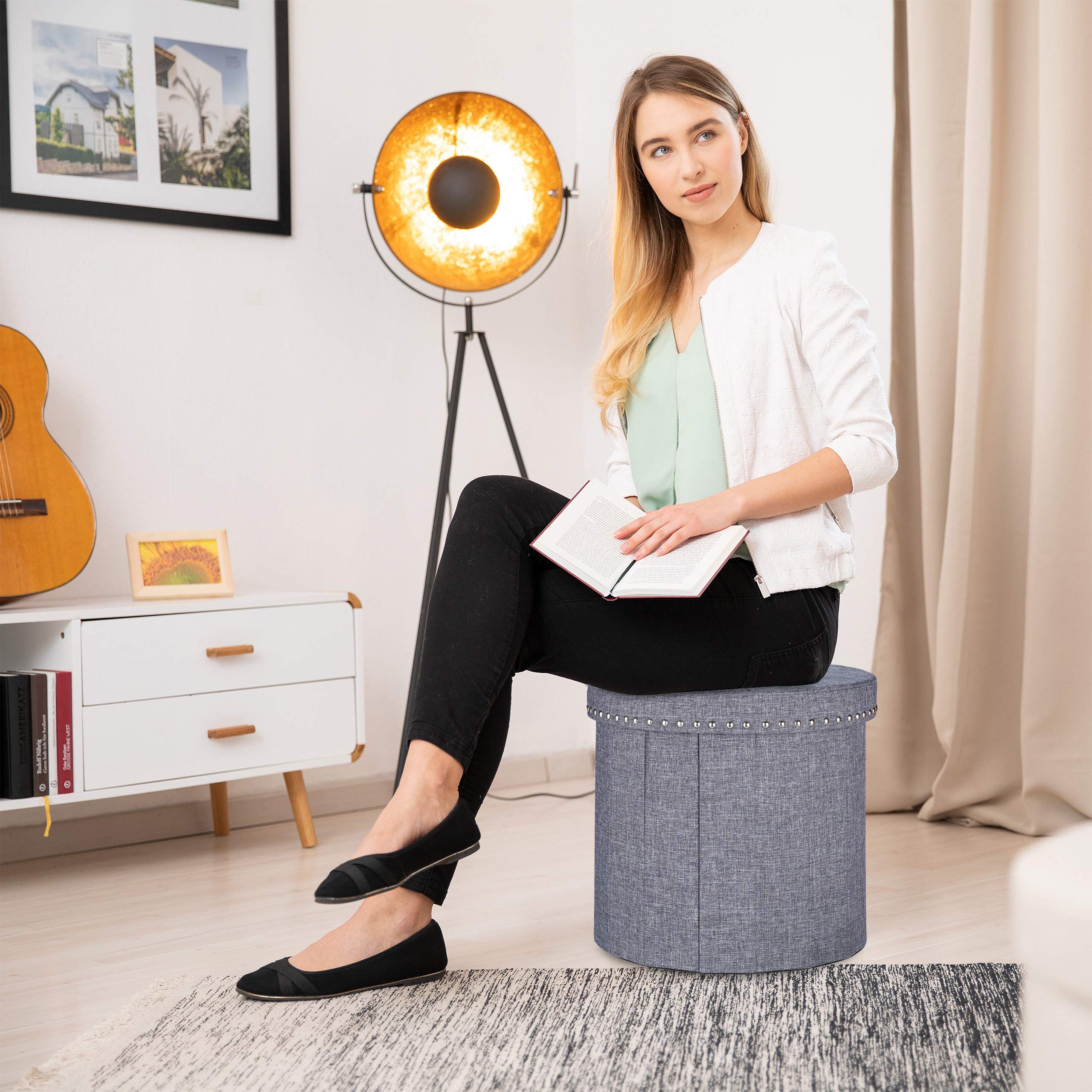 relaxdays-sitzhocker-mit-stauraum-rund-grau-43x46-cm-faltbar-300-kg image 2