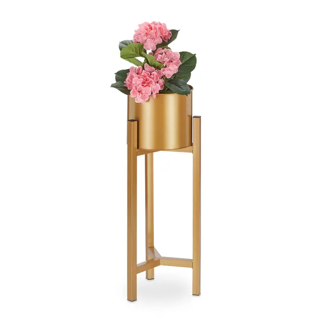 relaxdays-blumentopfst-nder-mit-topf-metall-pflanzenst-nder-gold-60-x-21-5-cm image 1