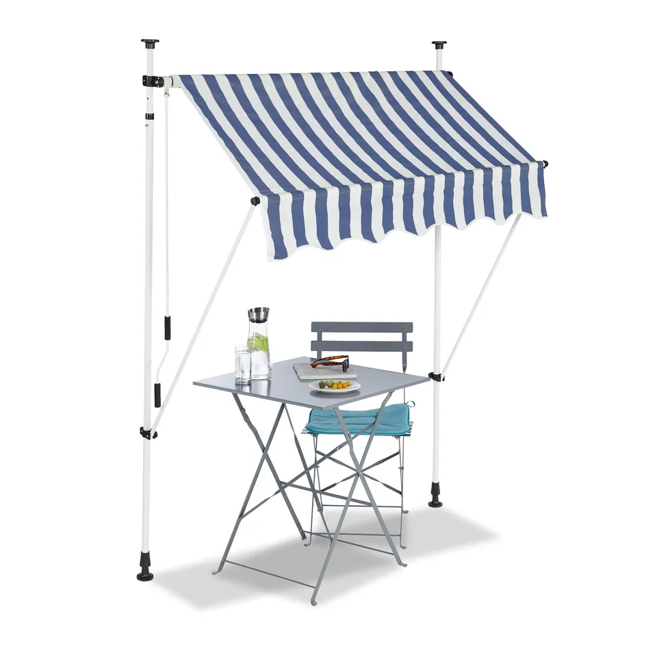 relaxdays-klemmmarkise-150-cm-breit-balkon-sonnenschutz-blau-gestreift-ohne-bohr image 1