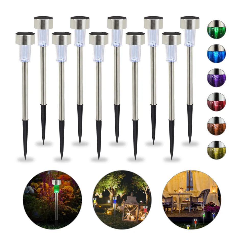 relaxdays-solarleuchte-led-10er-set-farbwechsel-edelstahl-silber-37x5-5-cm image 1