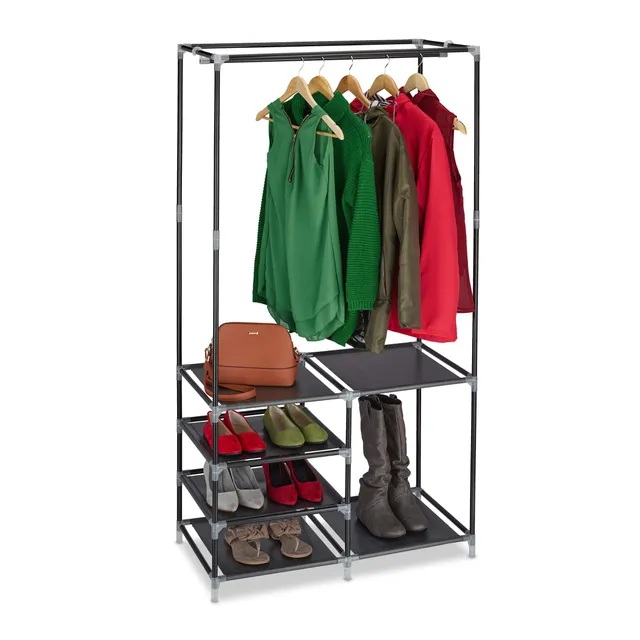 relaxdays-offener-kleiderschrank-schwarz-garderobe-160-x-84-x-43-cm-mit-schuhabl image 1