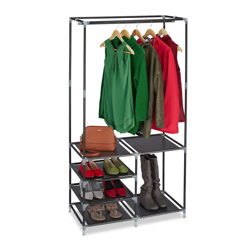 relaxdays-offener-kleiderschrank-schwarz-garderobe-160-x-84-x-43-cm-mit-schuhabl image 1