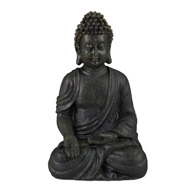relaxdays-buddha-figur-sitzend-18-cm-kunststein-dunkelgrau image 1