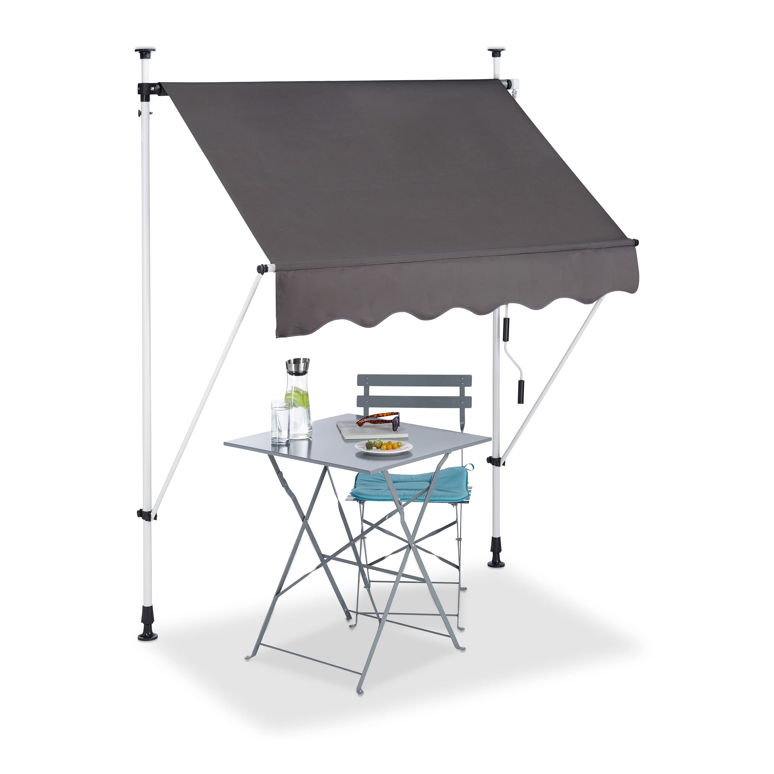 relaxdays-klemmmarkise-balkon-150-cm-grau-polyester-mit-handkurbel-ohne-bohren image 1