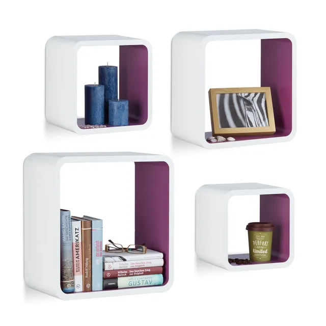 relaxdays-wandregal-cube-4er-set-mdf-wei-violett image 1