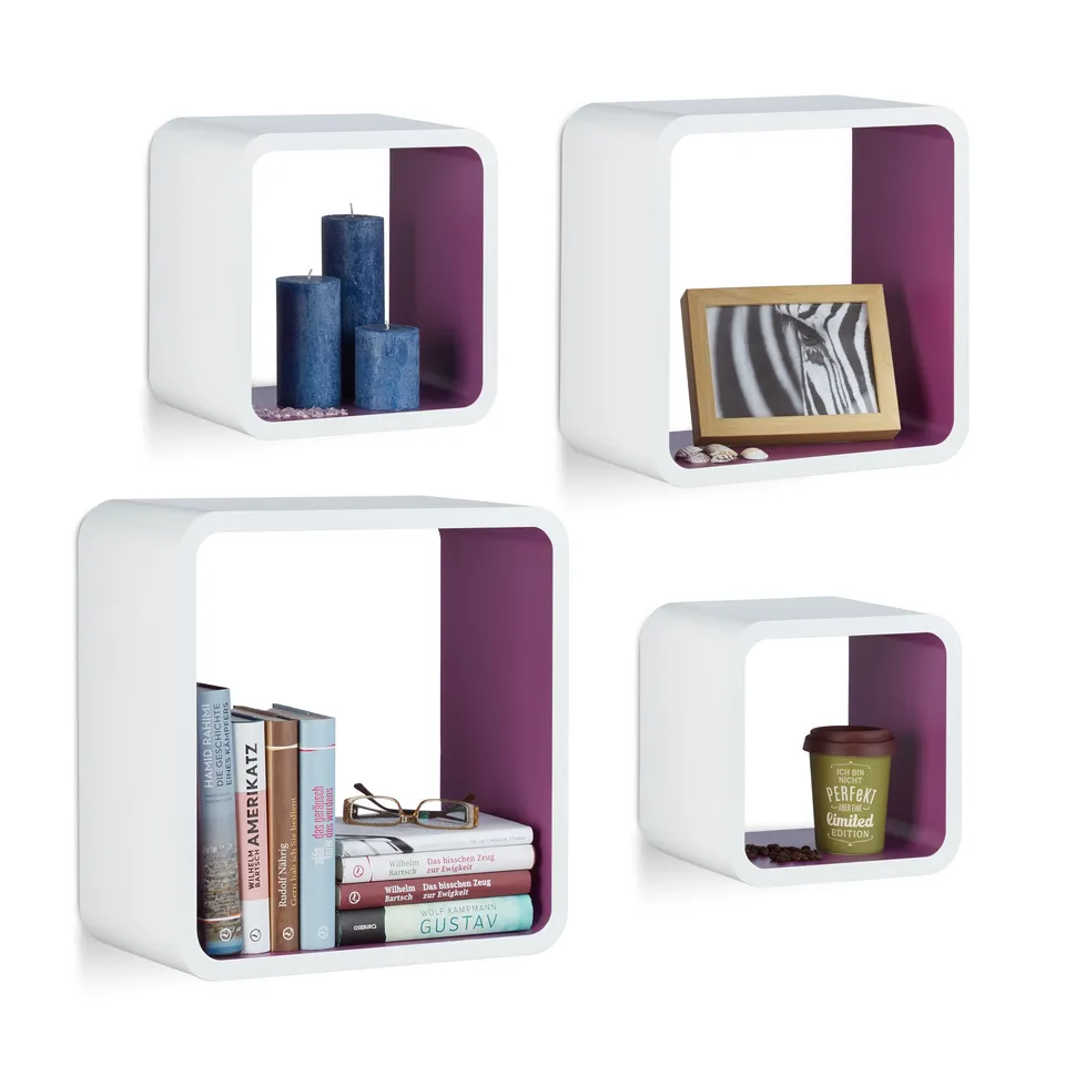 relaxdays-wandregal-cube-4er-set-mdf-wei-violett image 1
