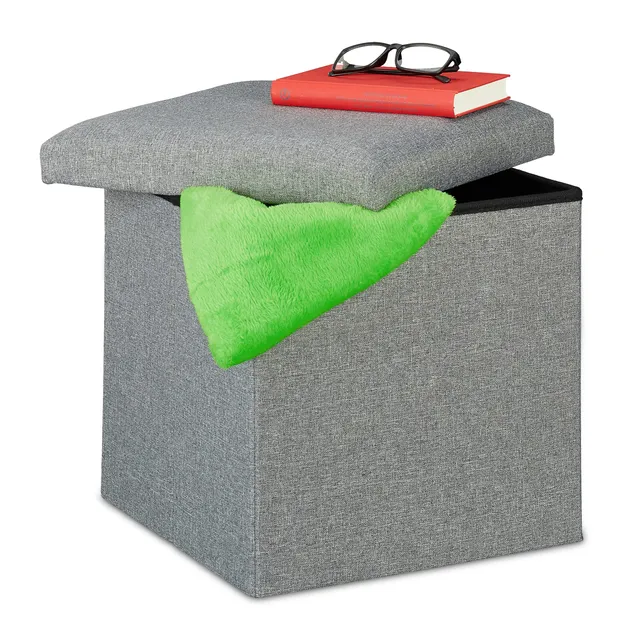 relaxdays-sitzhocker-eckig-37-x-37-5-x-37-5-cm-mit-stauraum-faltbar-grau image 1