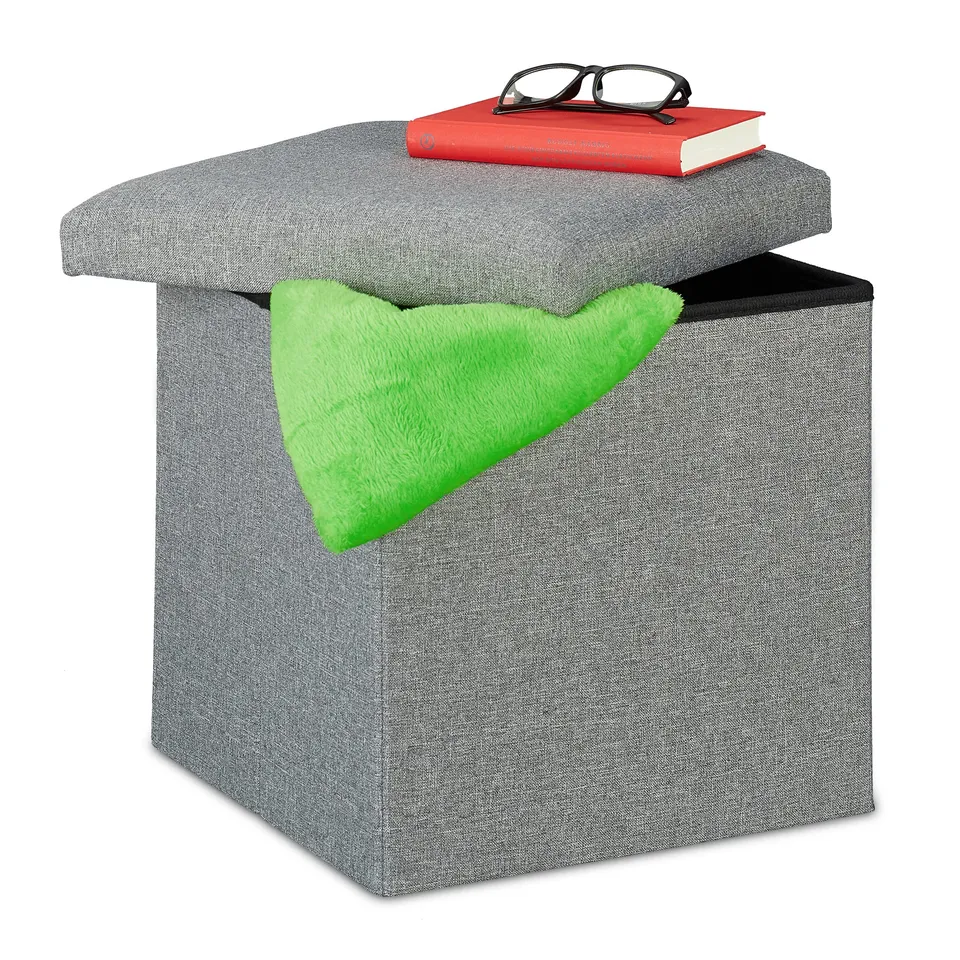 relaxdays-sitzhocker-eckig-37-x-37-5-x-37-5-cm-mit-stauraum-faltbar-grau image 1