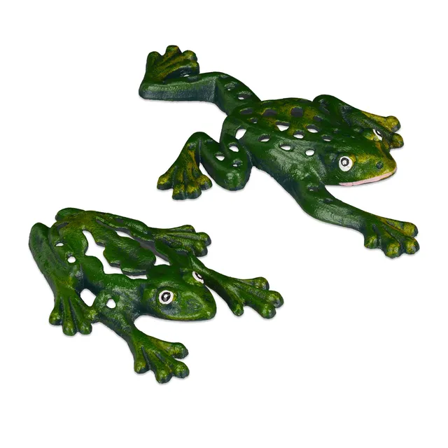relaxdays-gartenfigur-frosch-2er-set-gusseisen-gr-n-wetterfest image 1