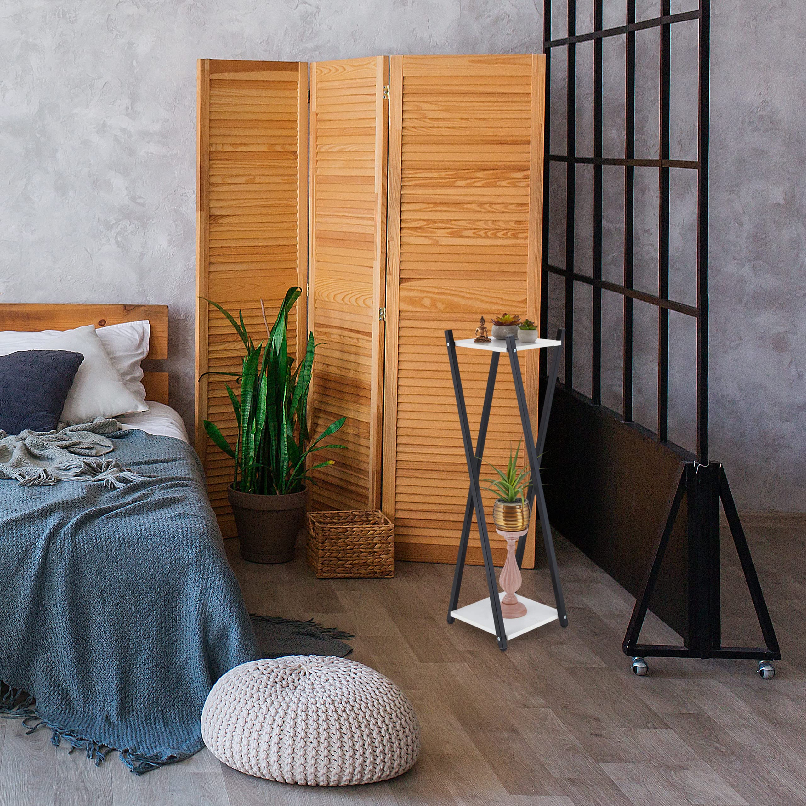 relaxdays-blumenst-nder-2-etagen-99x29x29-cm-schwarz-wei-holzoptik image 2