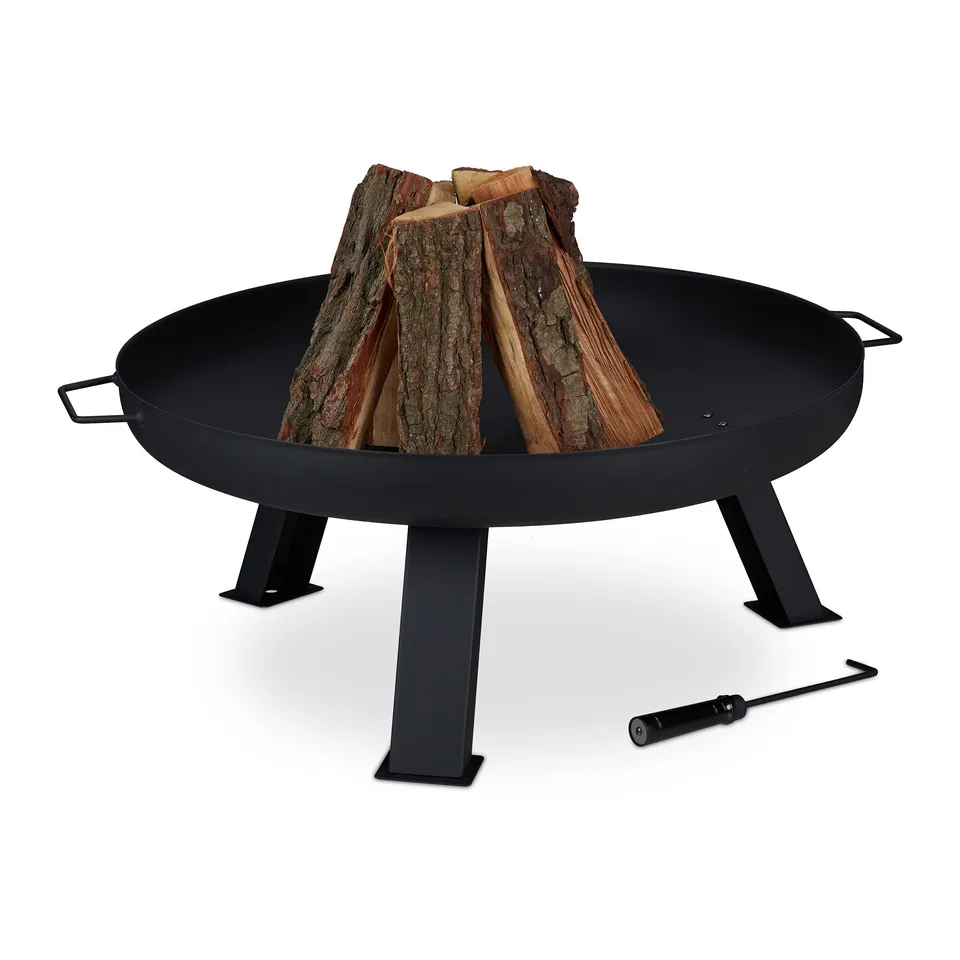 relaxdays-feuerschale-80-cm-stahl-schwarz-mit-sch-rhaken image 1