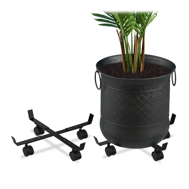 relaxdays-pflanzenroller-ausziehbar-2er-set-metall-schwarz-bis-43-cm image 1