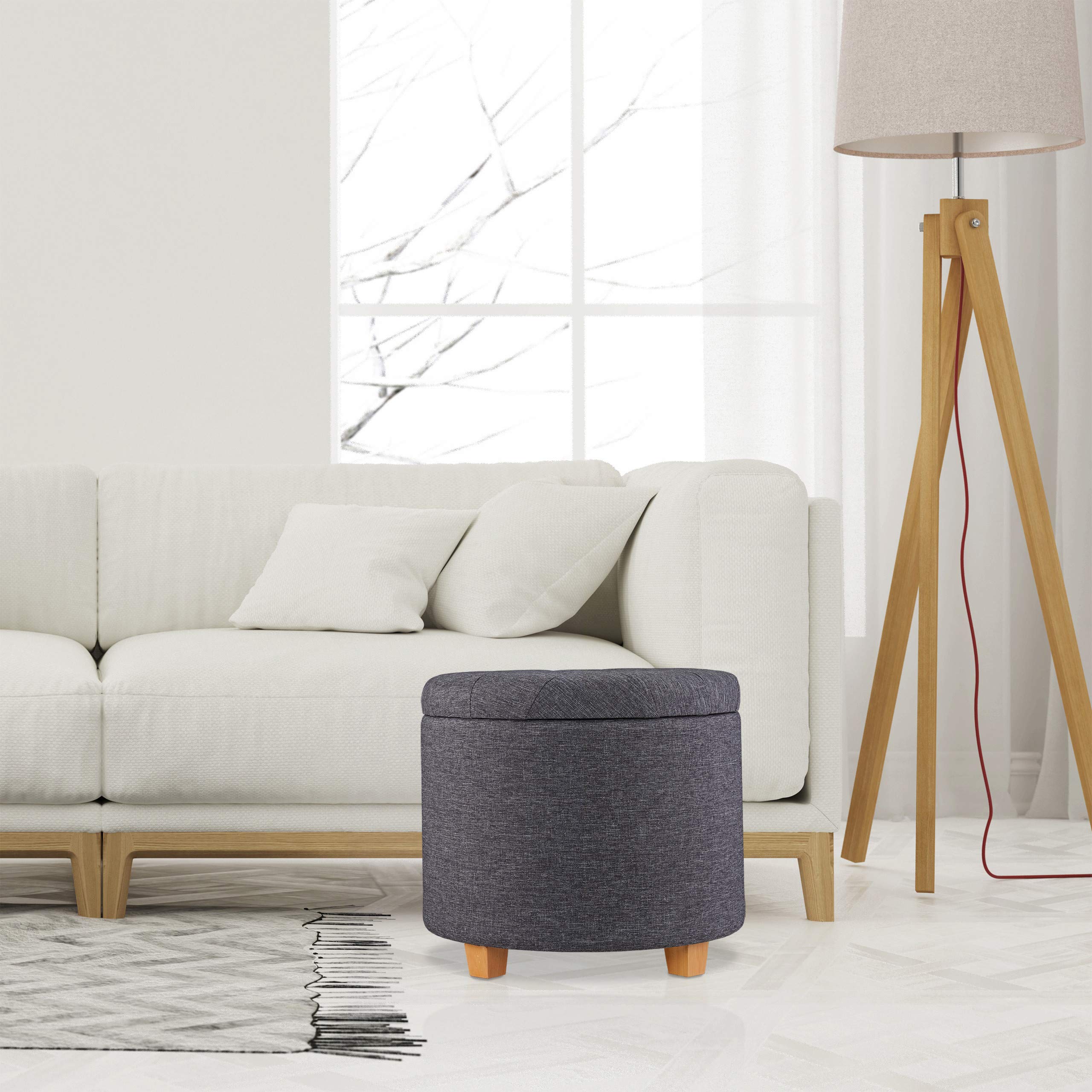relaxdays-sitzhocker-rund-mit-stauraum-dunkelgrau-41-x-44-cm-40-l image 2