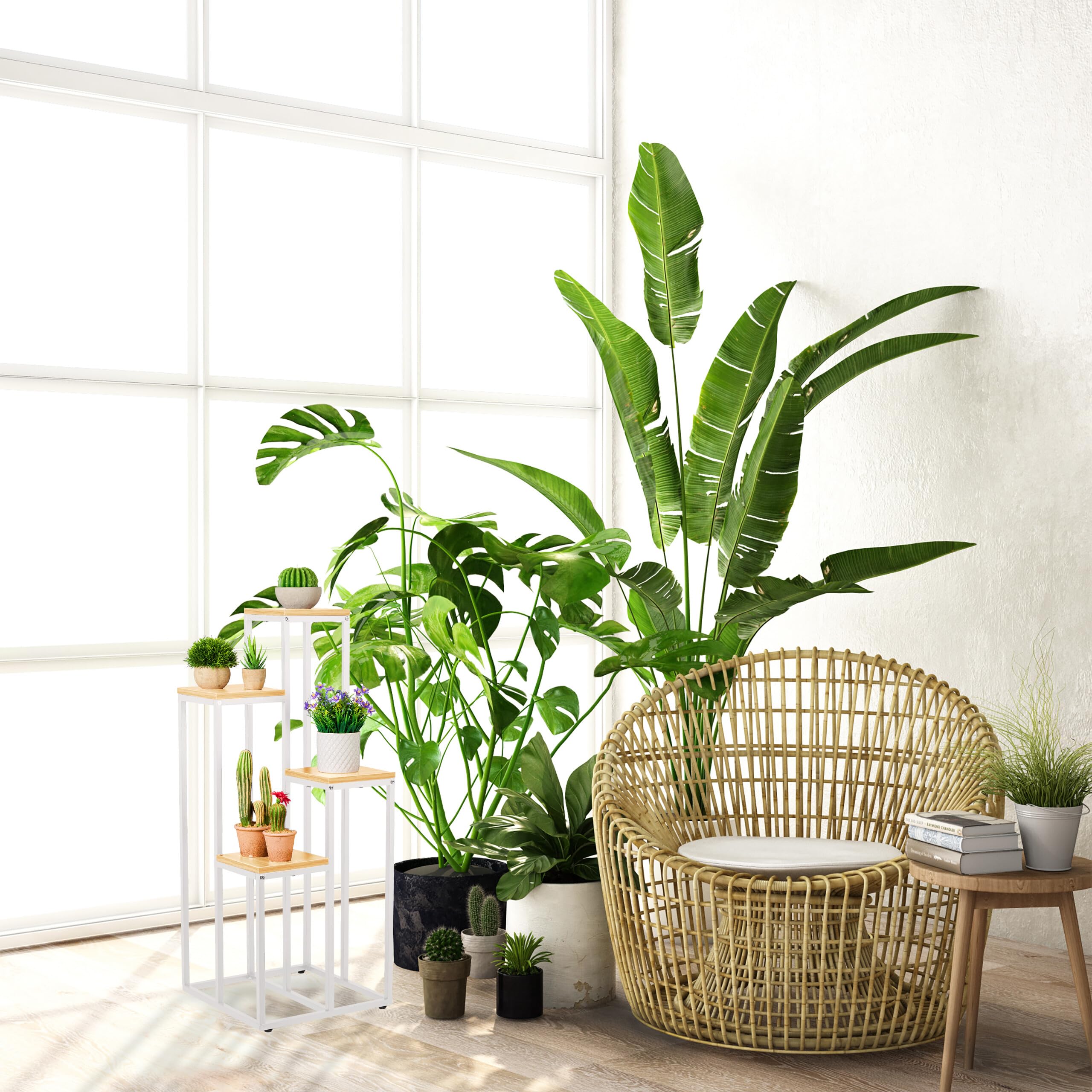 relaxdays-blumentreppe-4-ablagen-100x40x40-cm-wei-natur image 3