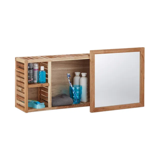 relaxdays-wandregal-mit-spiegel-walnuss-80-cm-badregal-ge-lt image 1