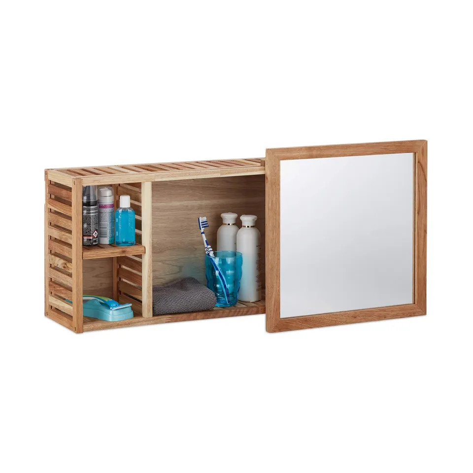 relaxdays-wandregal-mit-spiegel-walnuss-80-cm-badregal-ge-lt image 1