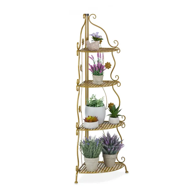 relaxdays-blumenregal-metall-4-stufig-gold-eckregal-113-5x31x31-cm-klappbar image 1
