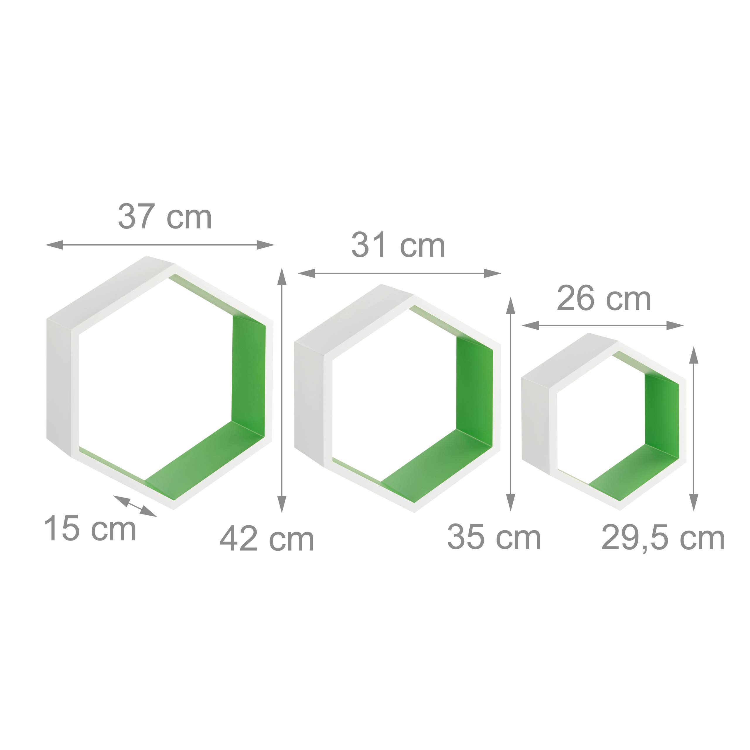 relaxdays-wandregale-sechseckig-3er-set-waben-wei-gr-n-mdf image 3