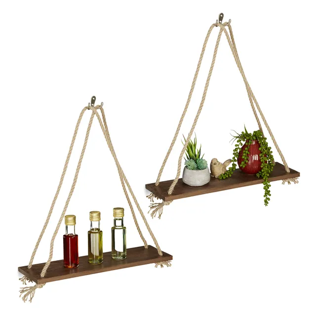 relaxdays-h-ngeregal-holz-2er-set-seil-regal-braun-49x43x13-cm image 1
