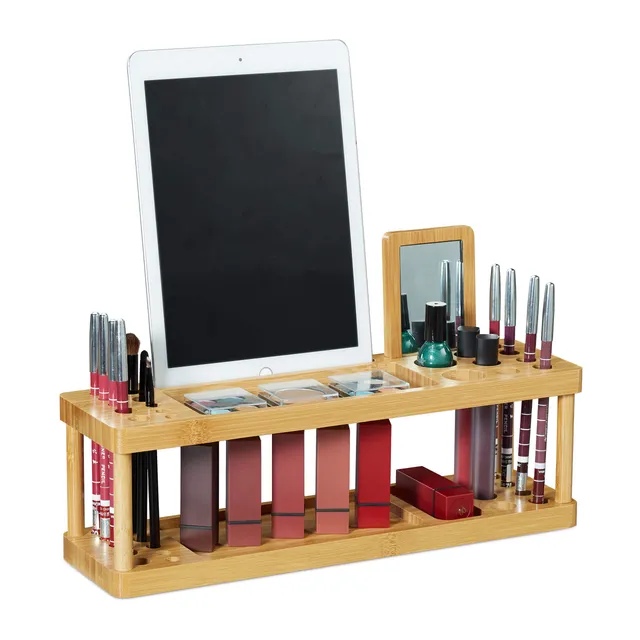 relaxdays-kosmetik-organizer-bambus-mit-spiegel-20-5-x-36-x-10-cm-natur image 1