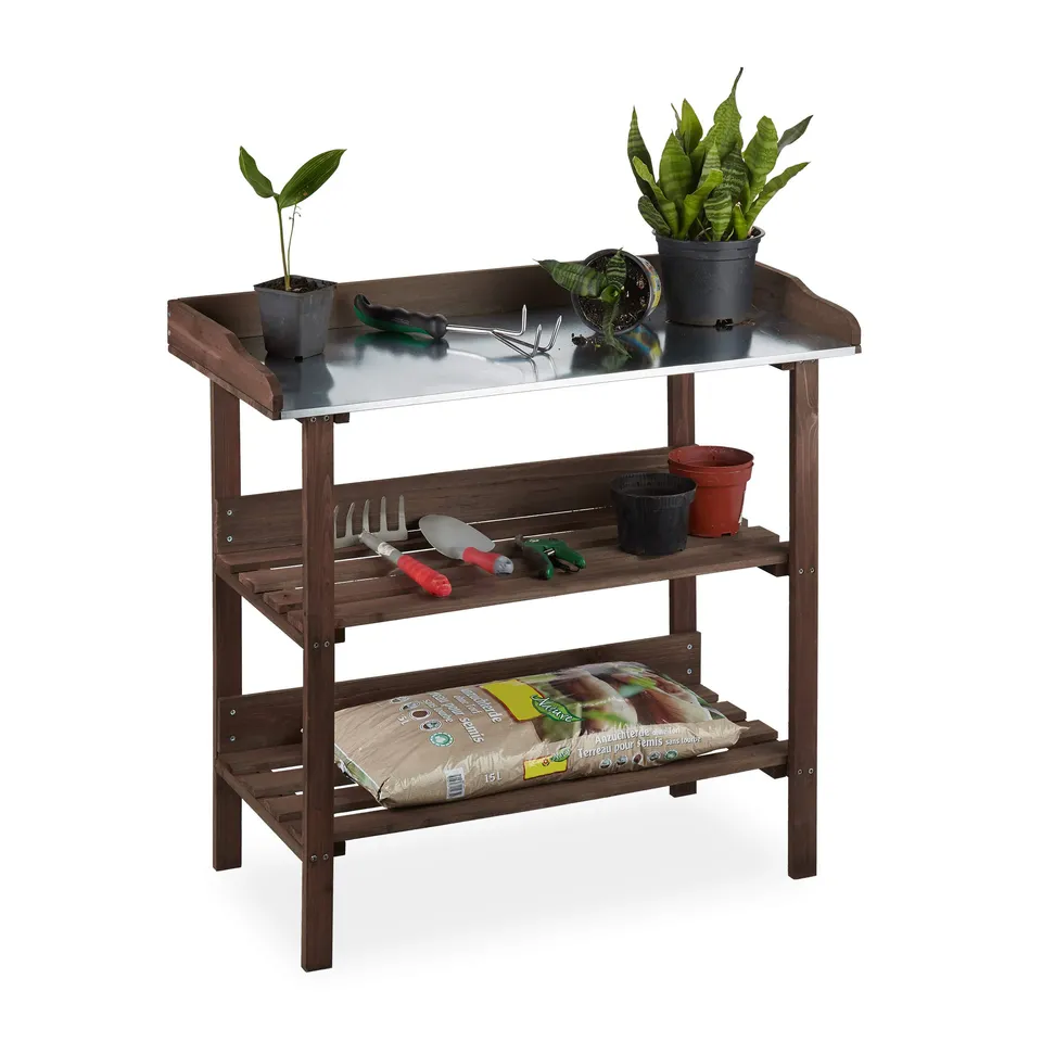 relaxdays-pflanztisch-g-rtnertisch-holz-mit-3-ebenen-dunkelbraun-86-x-92-x-42-cm image 1