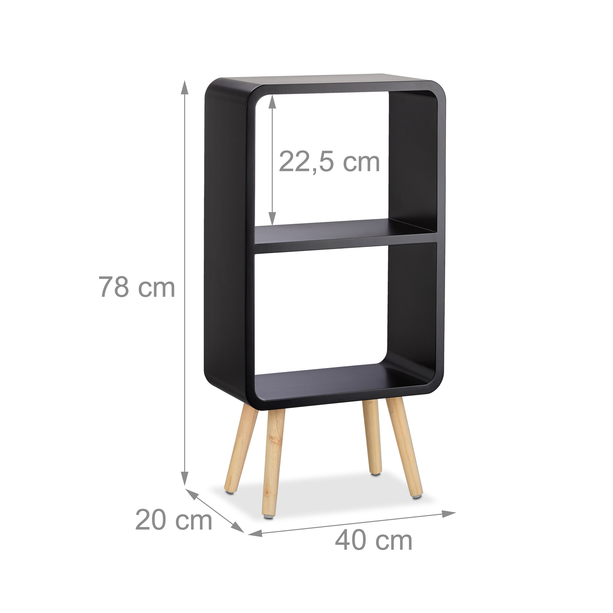 relaxdays-standregal-2-f-cher-schmal-78x40x20-cm-schwarz-mit-holzbeinen image 3