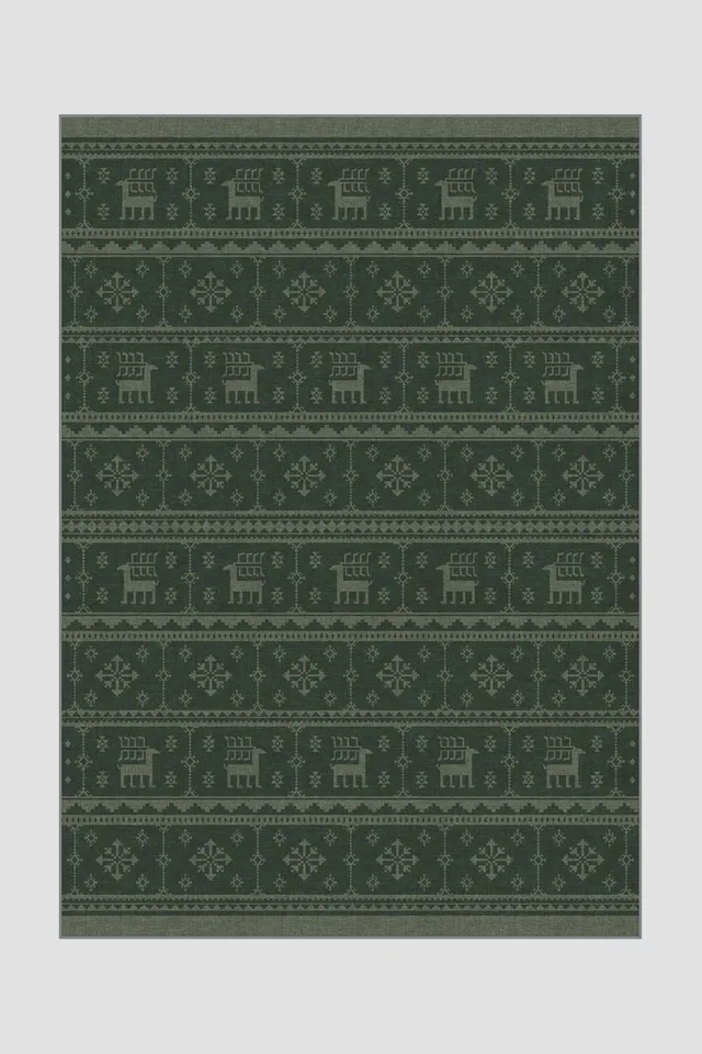 teppana-rentiere-tannengr-n-teppich-waschbar-gr-n-geometrisch image 1