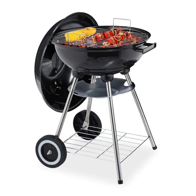 relaxdays-kugelgrill-mit-deckel-40-cm-holzkohlegrill-fahrbar-schwarz image 1