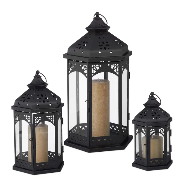 relaxdays-3er-laternen-set-vintage-schwarz-windlicht-f-r-kerzen image 1